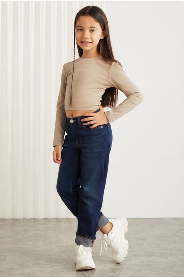 long sleeve girls crop Beige Blouse