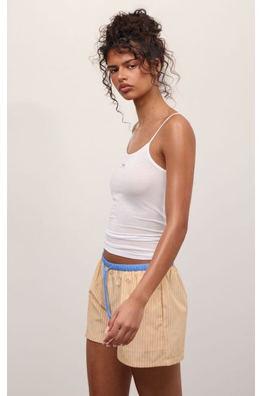 Yellow Cotton Stripe Contrast Drawstring Shorts