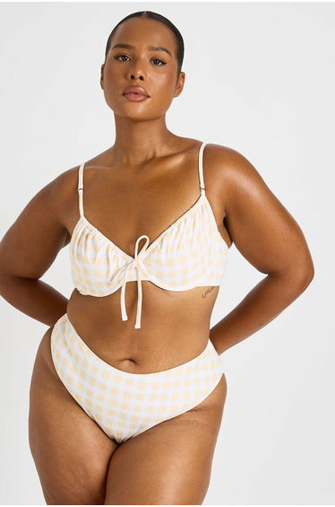 Plus Gingham Underwired Bikini Top And High Waist Bikini Bottom - orange