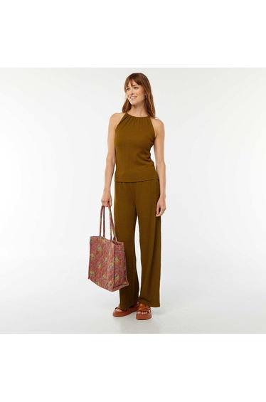 Waffle-knit wide-leg trousers GREEN