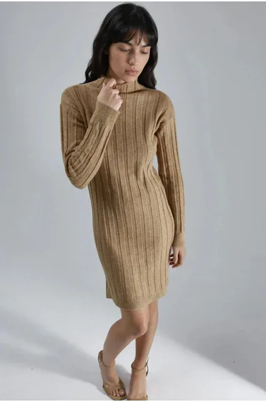 MY FASHION Ribbed Turtleneck Mini Knit Dress