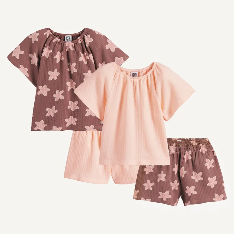 Pack of 2 Outfits, 2 Blouse-Style T-Shirts/Shorts To Mix 'n' Match