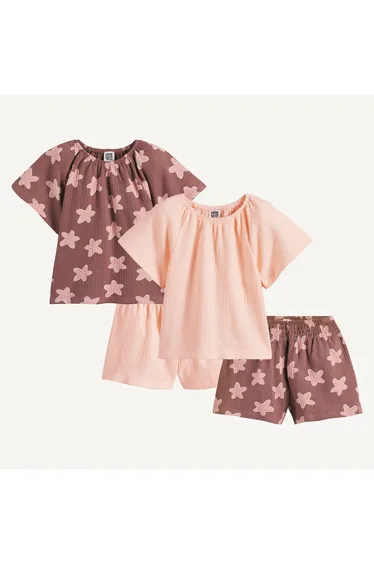 Pack of 2 Outfits, 2 Blouse-Style T-Shirts/Shorts To Mix 'n' Match