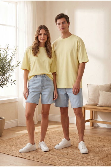 Men's Yellow Oversize/Wide-Fit Basic 100% Cotton T-Shirt