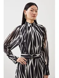 Pleated A-Line Midi Skater Dress with Long Sleeve - 1