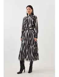 Pleated A-Line Midi Skater Dress with Long Sleeve