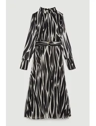 Pleated A-Line Midi Skater Dress with Long Sleeve - 3