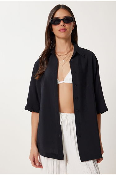 Women's Black Oversize Woven Shirt