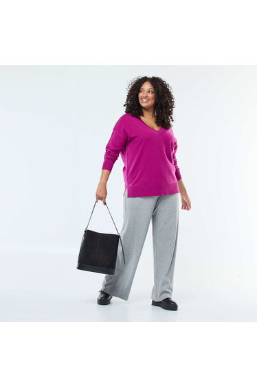 Fine knit V-neck sweater PURPLE