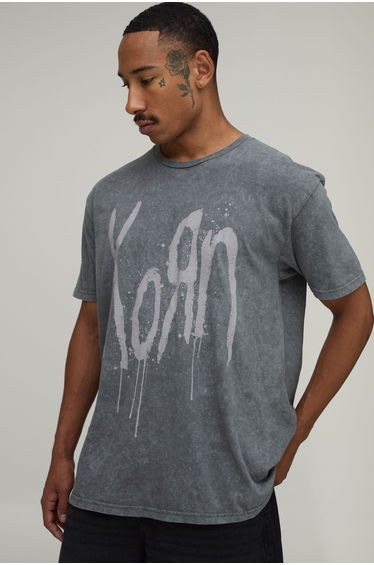 Oversized Washed Korn License Print T-Shirt - washed charcoal