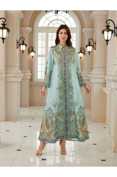 Women Textured Floral Printed Collared Jalabiya