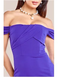 Goddiva Pleated Bardot Scuba Maxi Dress - Purple - 2