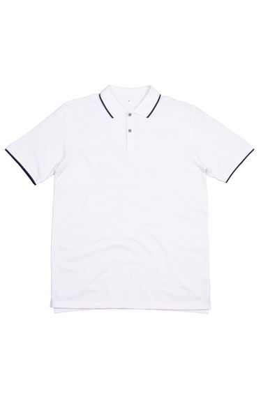 Mantis Mens Tipped Polo Shirt - White/Navy