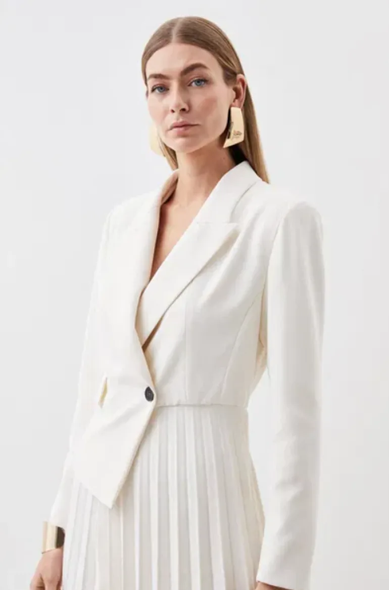 Shop Karen Millen Petite Cream A-Line Maxi Blazer Dress Online in Oman