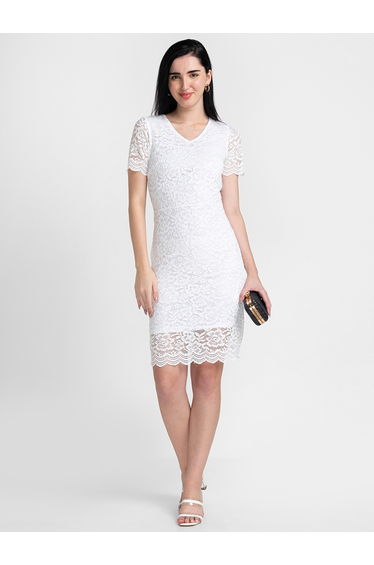 V-Neck Bodycon Lace Mini Dress