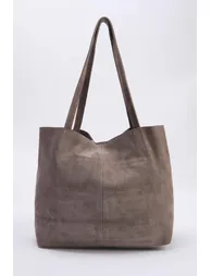 Sand Beige Premium Genuine Leather Suede Women's Maxi Size Shoulder Bag - 2