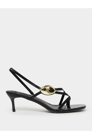 Black Strappy Sandals with Gold Detail