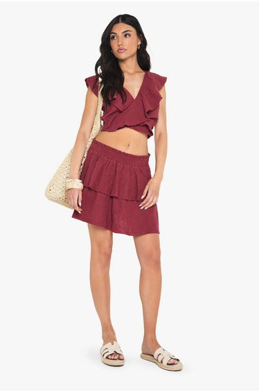 Cheesecloth Double Layer Ruffle Rara Mini Skirt - red