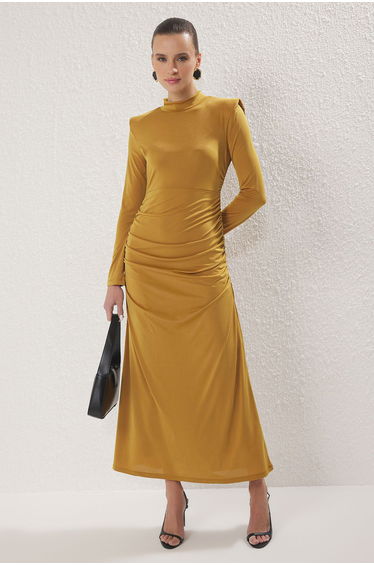 Camel Shoulder Detail Stretchy Knit Dress