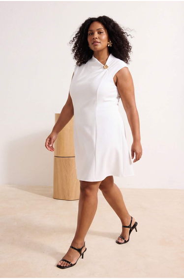 White Finike Woven Large Size Dress