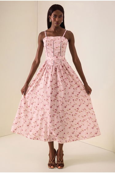 Floral Gathering Slip Midi Dress