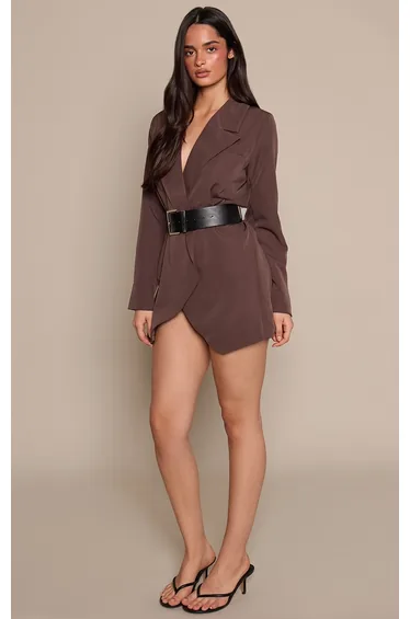 Chocolate Wrap Belt Detail Blazer Dress