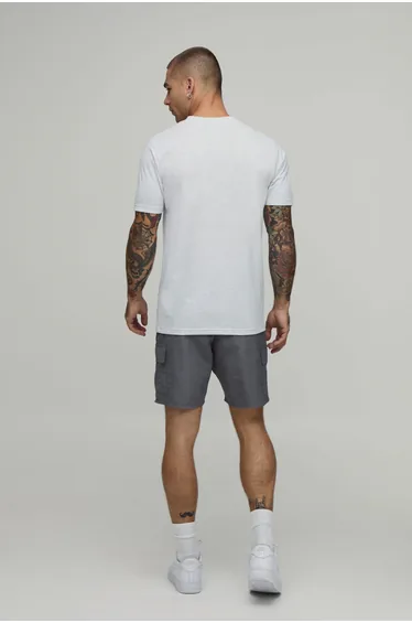 شورت كارغو إيلاستيك نايلون بقصة ضيقة - رمادي