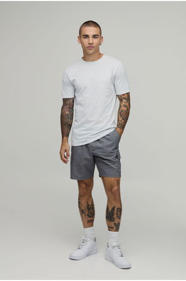 Slim Fit Elasticated Nylon Cargo Shorts - grey