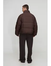 جاكيت منفوخ بقصة عريضة بدرزات بارزة بياقة عالية - بني - 1