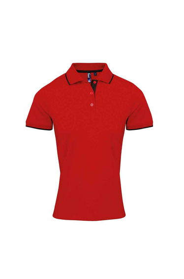 Premier Womens/Ladies Coolchecker Contrast Pique Polo Shirt - Red/Black