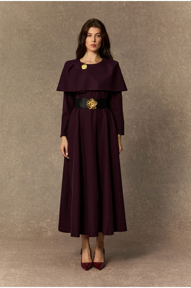 Classy Attitude Purple Cape Detail Floral Midi Dress