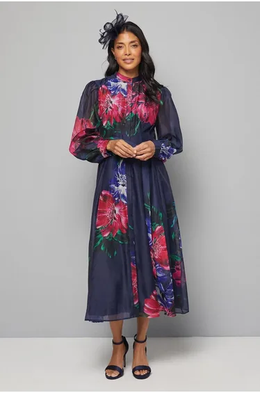Floral Textured Organza Shirt Dress
