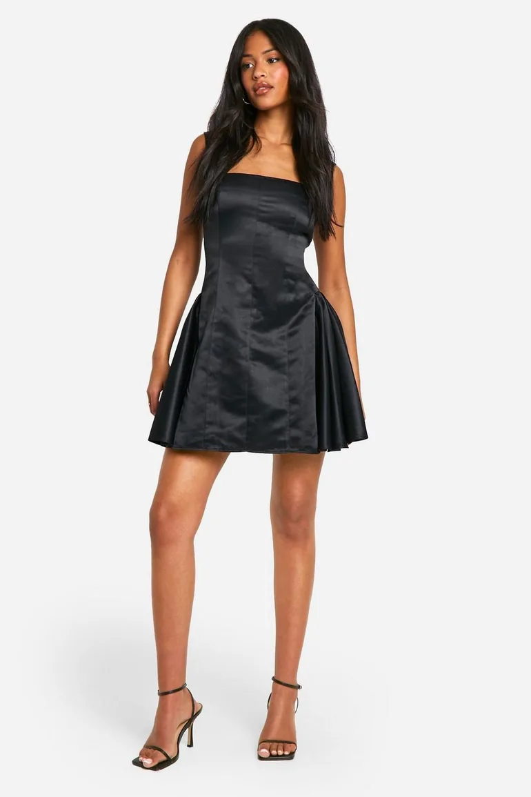 satin square neck skater dress Glamour Feeling Square Neck Satin Skater Dress