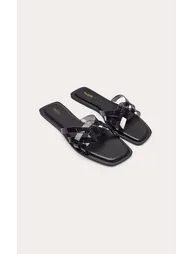 Black Perspex Weave Flat Sandals - 2