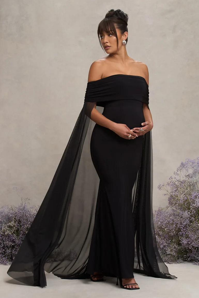 black maxi dress long Unforgotten Black Wrap Front Maxi Dress With Side Split – Club L London