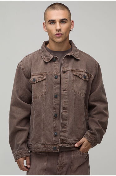 Regular Fit Washed Denim Jacket - brown