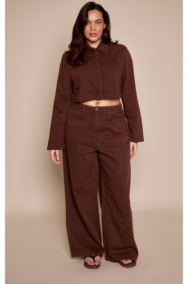 Plus Chocolate Contrast Stitch Wide Leg Jeans