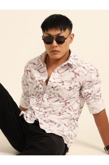 Men Light Pink All Over Print Casual Shirt