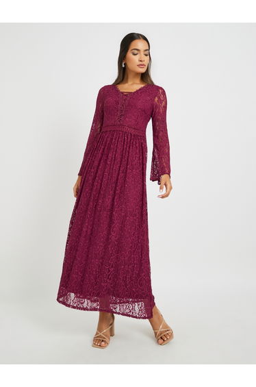 Lace Long Sleeves A-Line Maxi Dress