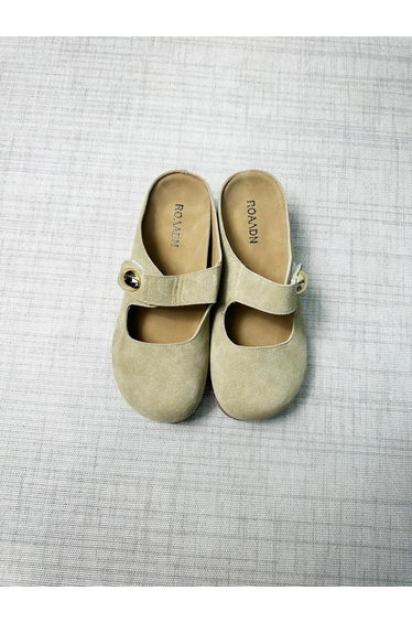 Women Beige Suede Buckle Detail Slides