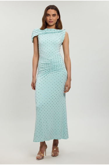 Twist Detail Studded Jersey Maxi Dress