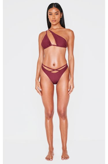 Burgundy V Front Crossed Strap Bikini Bottoms