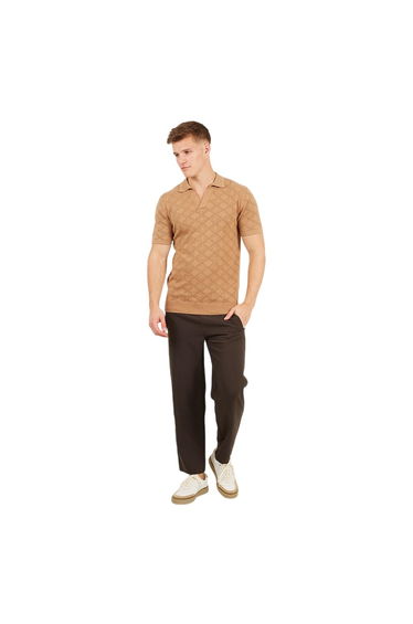 Brave Soul Mens Open Collar Short-Sleeved Polo Shirt - Light Tan