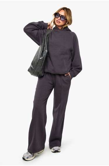 Tall Pintuck Detail Deep Waistband Wide Leg Jogger - charcoal