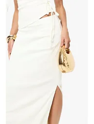 Textured Gathered Maxi Skirt - cream - 3