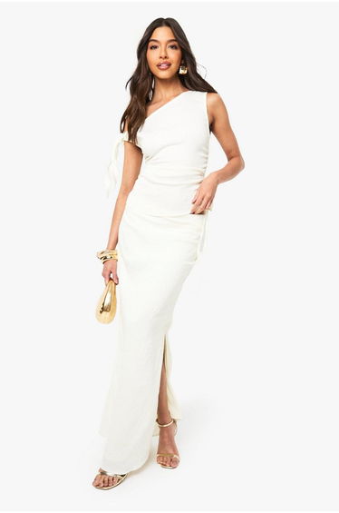 Textured Gathered Maxi Skirt - cream