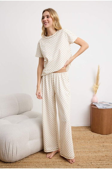 Ekru 30/1 Openend Single Jersey Knitted Pajama Set