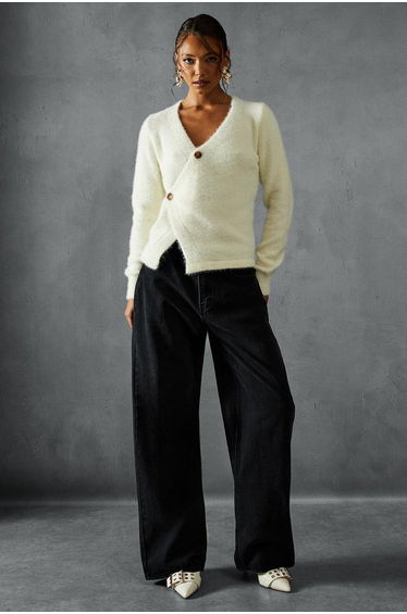 Eyelash Knit Asymmetric Cardigan