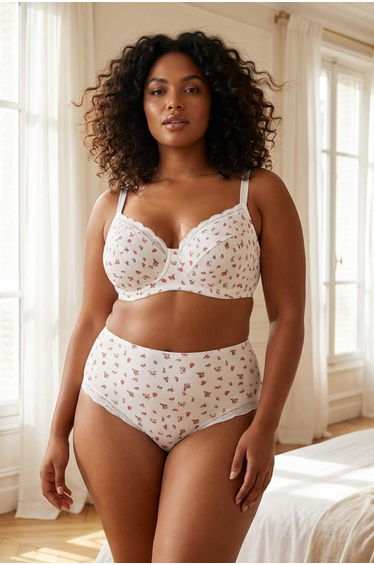 Multi Color Floral Print Cup-Free Knitted Plus Size Underwear Set