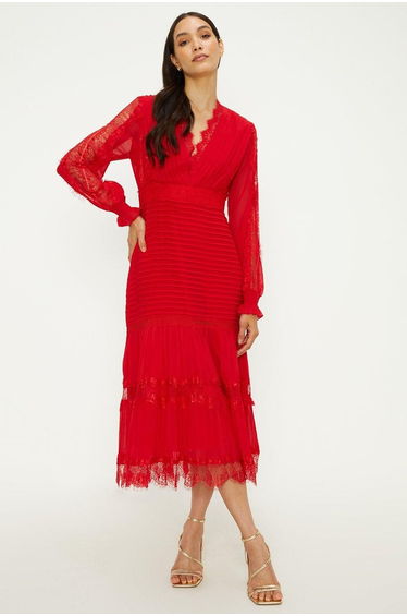Lace Trim Insert Midi Dress